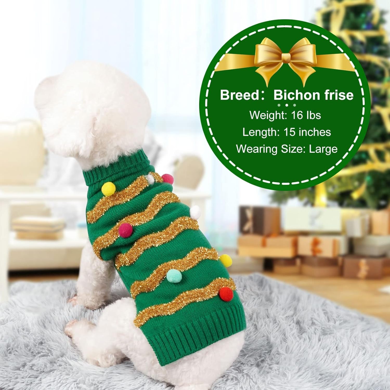 Large Dog Christmas Sweater - Warm Turtleneck Holiday Outfit with Leash Hole for Pets, XXXL Size