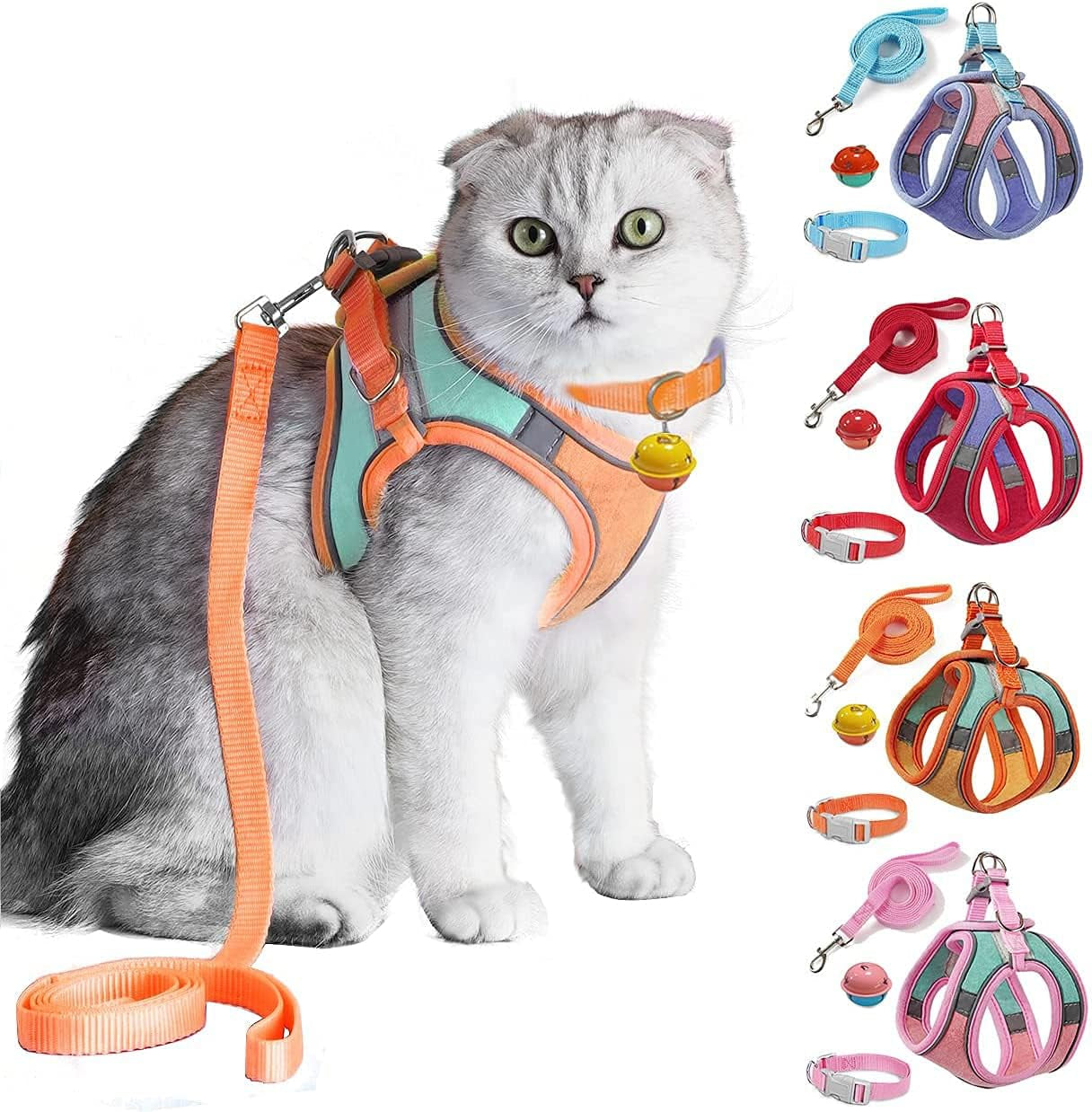 Cat Harness, Leash, and Collar Set - Escape-Proof Vest for Safe Walking with Reflective Strap and Bell, Suitable for Kittens, Puppies, and Rabbits