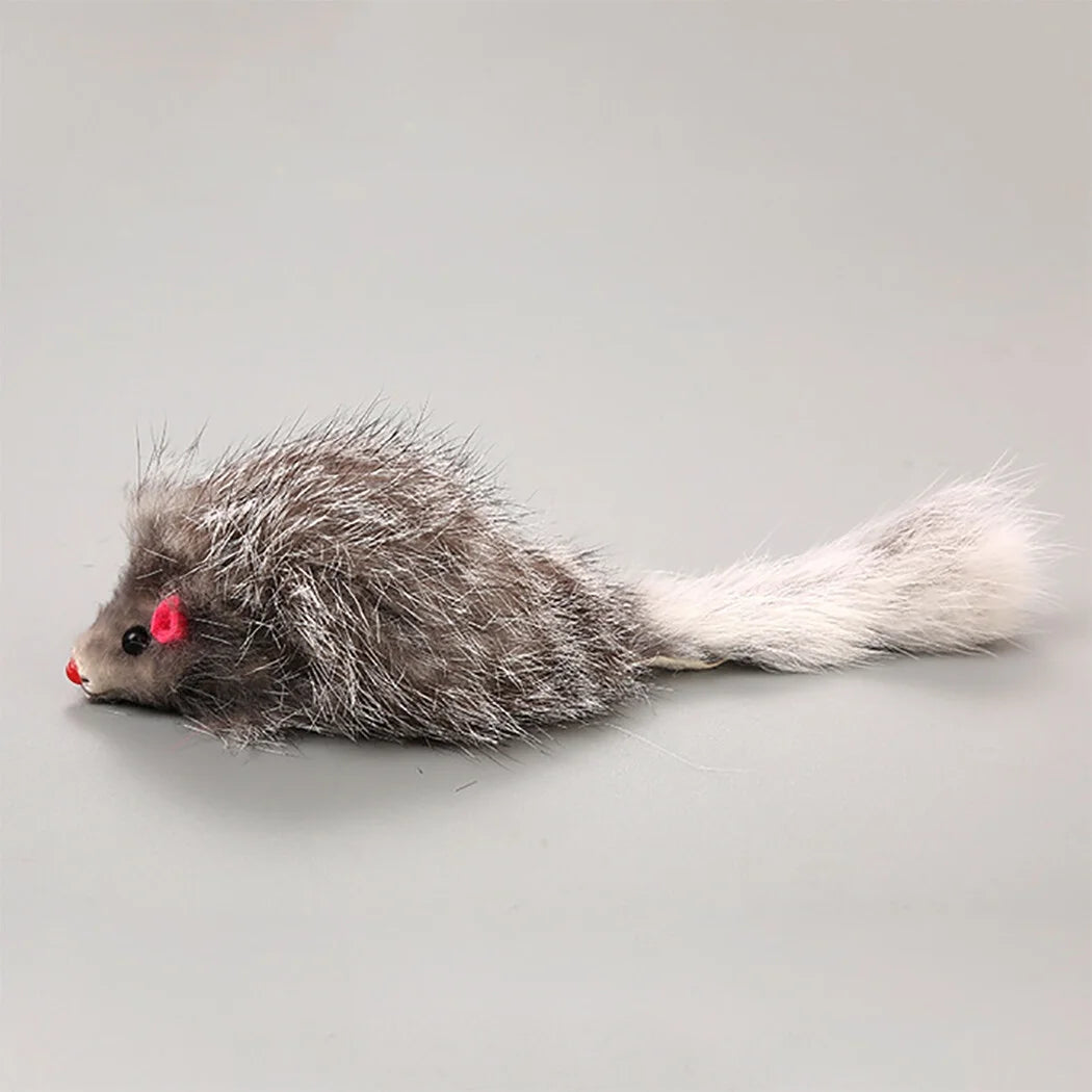 5-Pack Interactive Plush Cat and Kitten Chew Toys - Furry Mice Design