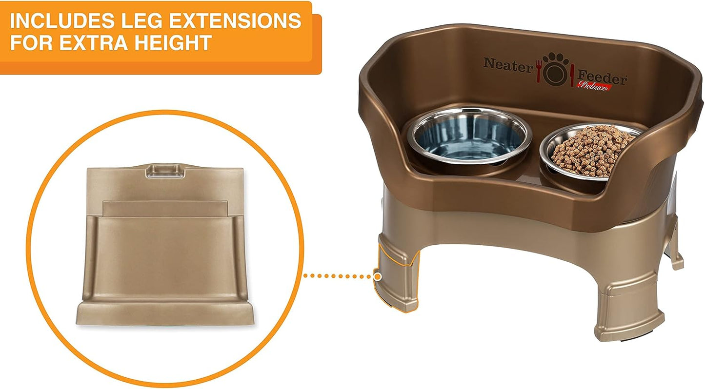 Neater Feeder Deluxe Mess-Proof Elevated Dog Bowls for Medium Dogs (19–40 Lbs), 2 Height Adjustable (10” & 12.5”) No-Spill Raised Dog Bowl Stand, Stainless Steel Food Bowl Set, Made in USA, Bronze
