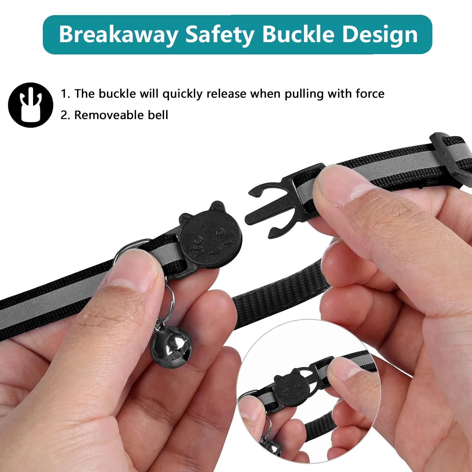 Breakaway Airtag Cat Collar - 2 Pack, Reflective Kitten Strap with Airtag Case and Bell for Cats, Kittens, and Extra Small Dogs, Black