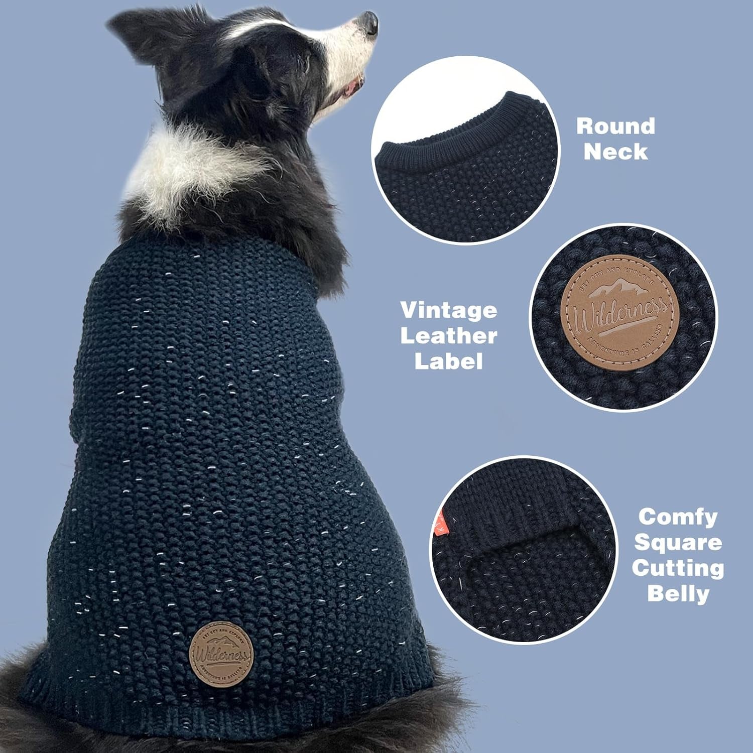 Warm Pullover Dog Sweater with Leash Hole and Reflective Yarn for Small to Medium Male Dogs - Cozy Lightweight Knit Coat in Navy Blue, Medium Size