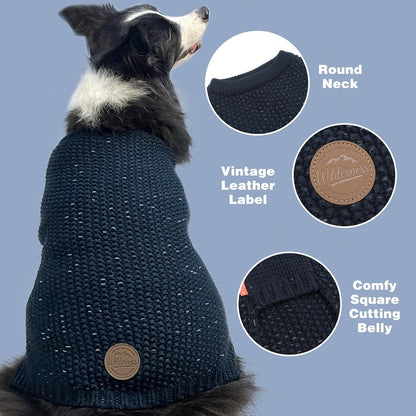 Warm Pullover Dog Sweater with Leash Hole and Reflective Yarn for Small to Medium Male Dogs - Cozy Lightweight Knit Coat in Navy Blue, Medium Size