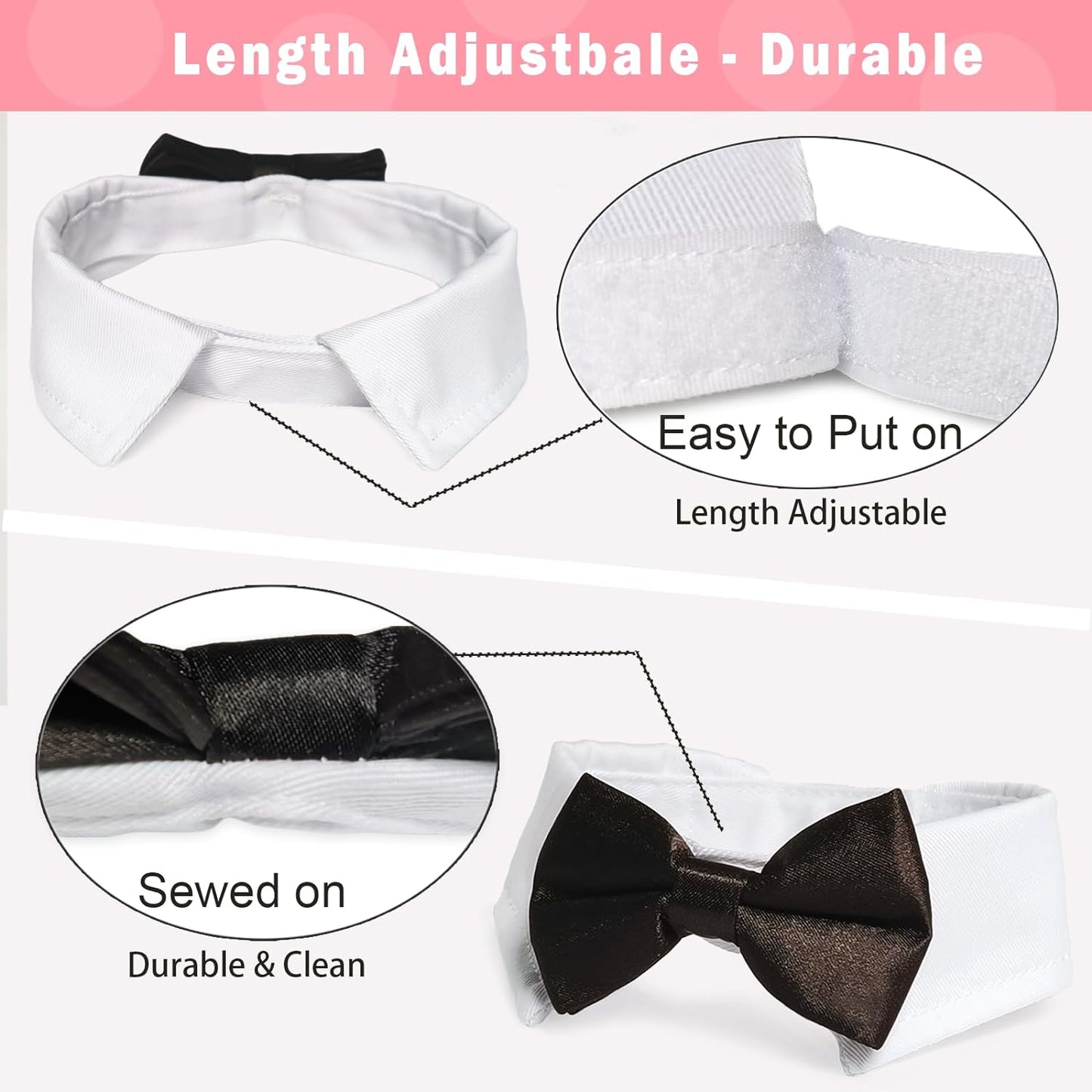 Stylish Adjustable Black Dog Bow Tie and Tuxedo Collar Set - Perfect Formal Wear for Medium to Large Dogs at Weddings and Special Occasions