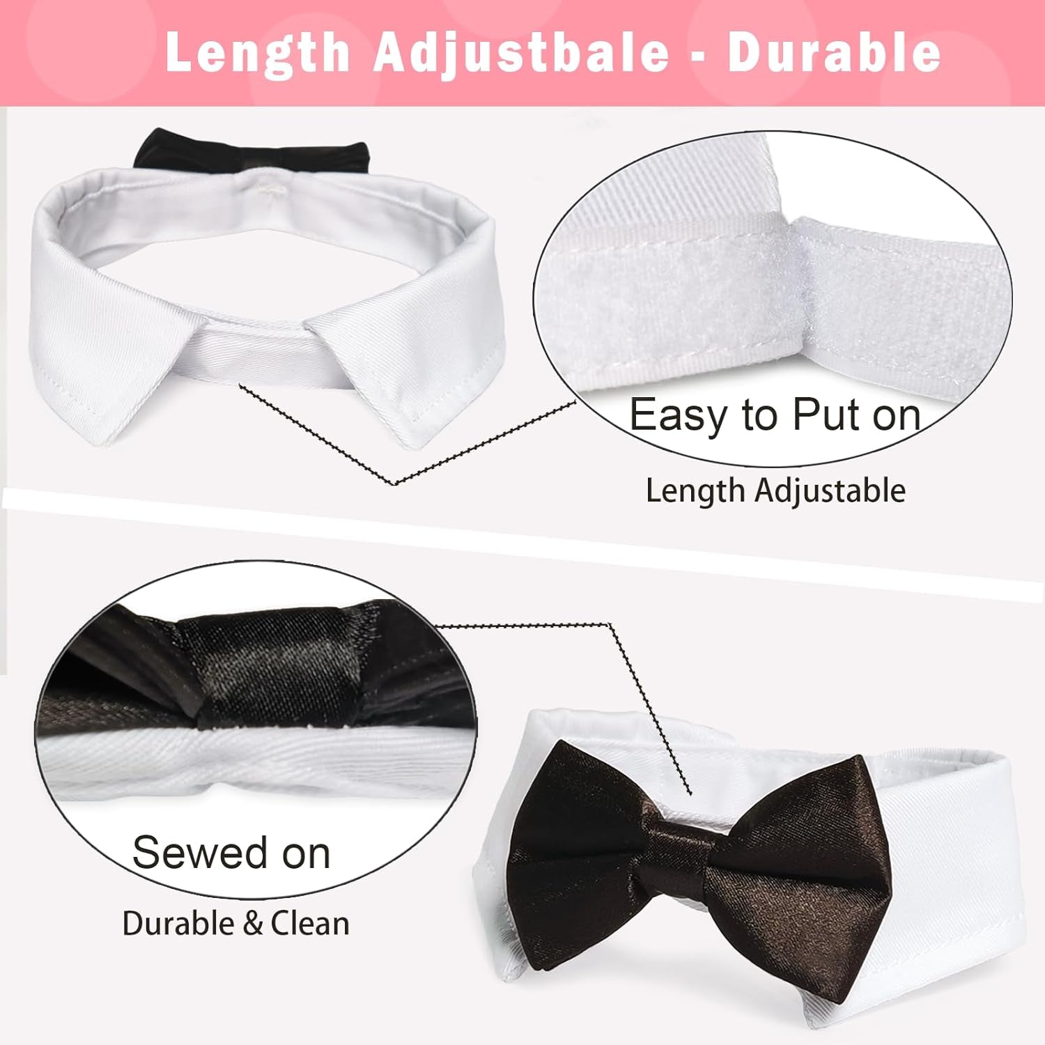 Stylish Adjustable Black Dog Bow Tie and Tuxedo Collar Set - Perfect Formal Wear for Medium to Large Dogs at Weddings and Special Occasions