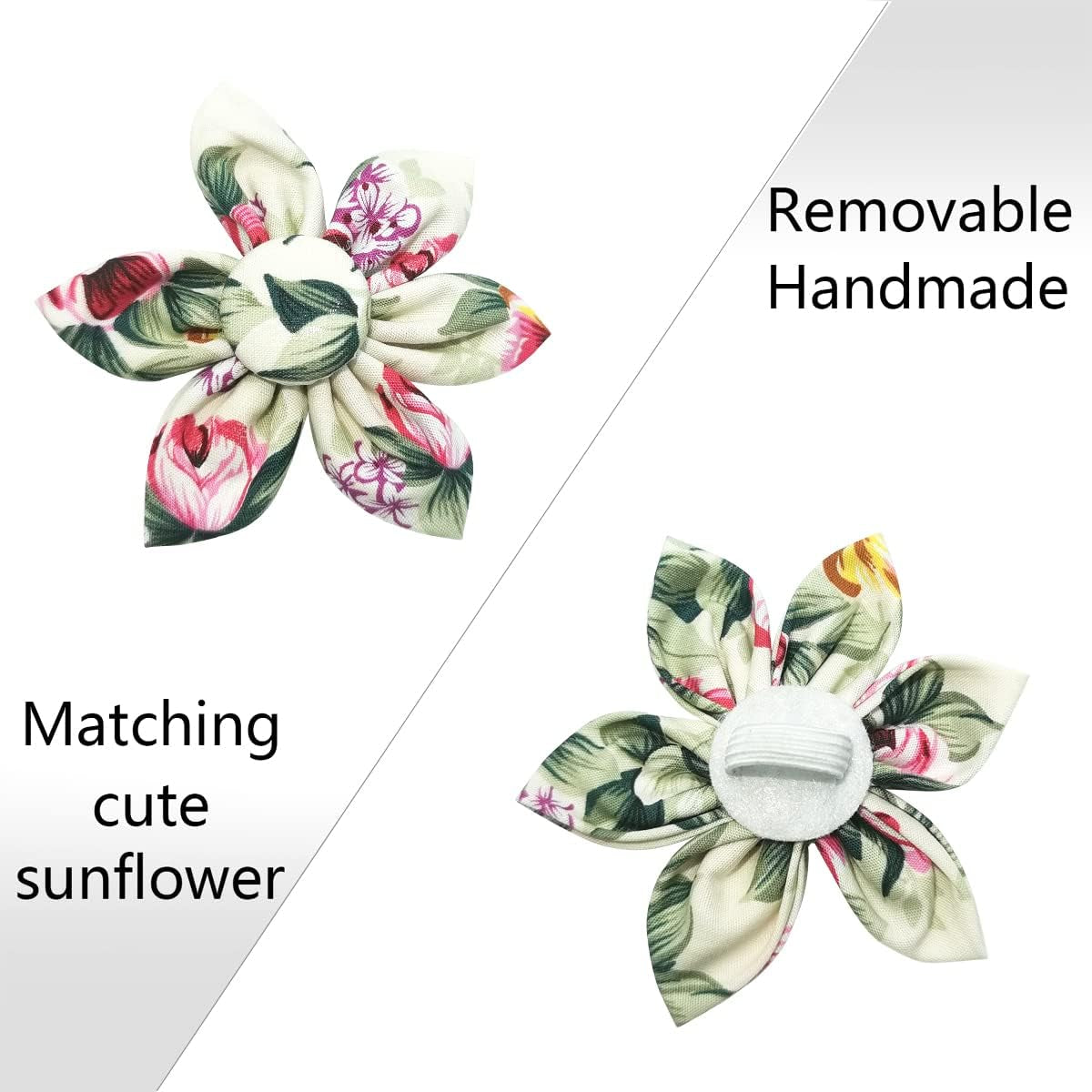 Floral Cotton Dog Collar for Female Dogs - Adjustable Quick Release Buckle, Stylish Fall Design for Small, Medium, and Large Breeds