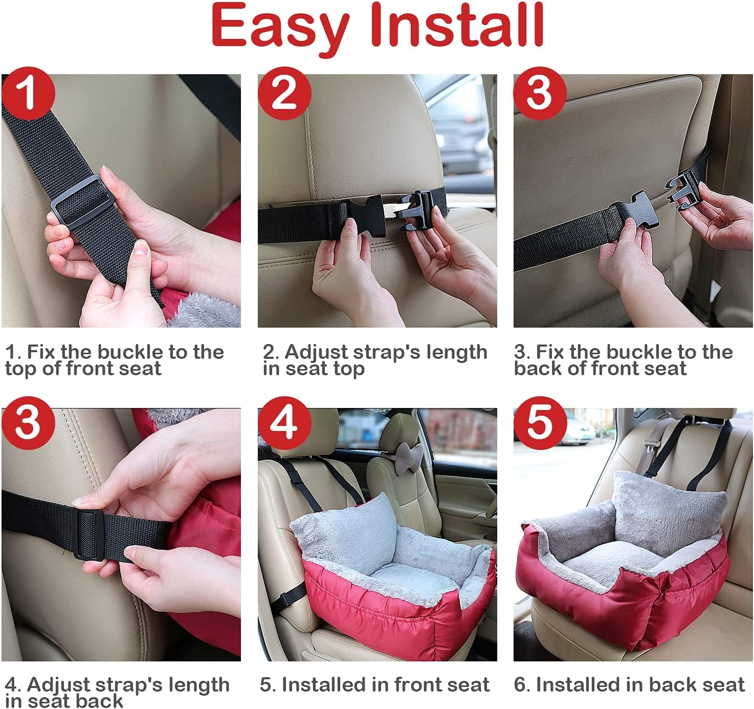 Premium Dog Car Seat for Small Breeds - Cozy, Washable Bed with Storage Pocket and Safety Leash - Portable Travel Booster Carrier