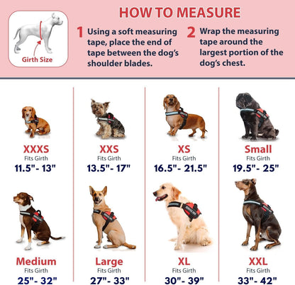 Service Dog Harness with Adjustable Hook and Loop Straps and Handle - Available in 8 Sizes from XXXS to XXL - Features Reflective Patch and Comfortable Mesh Design in Bright Red