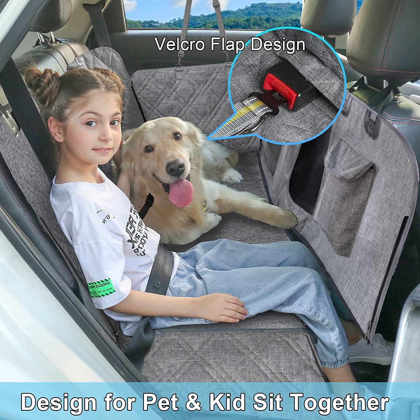 Premium 1080D Black Dog Car Seat Cover for Rear Seats