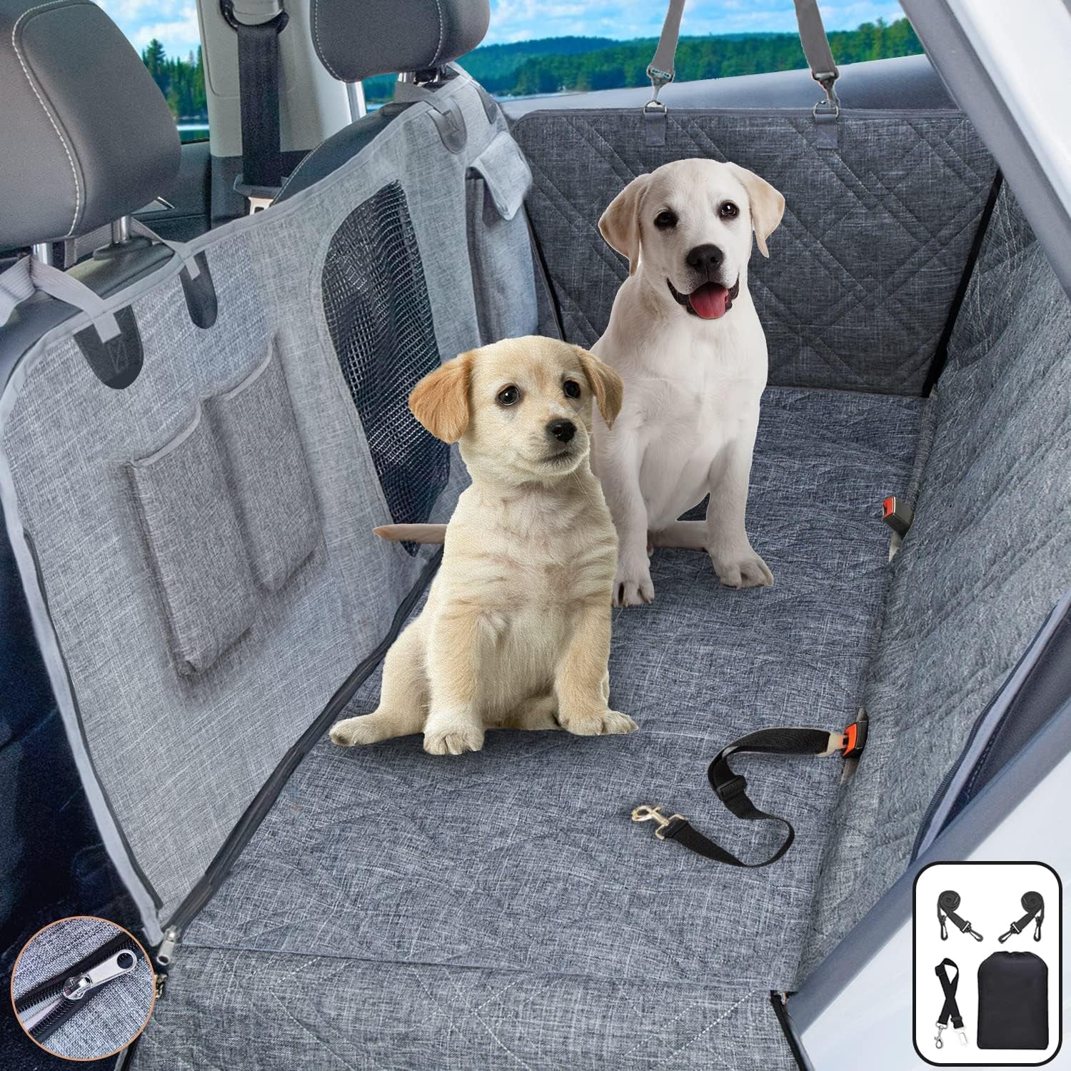 Premium 1080D Black Dog Car Seat Cover for Rear Seats