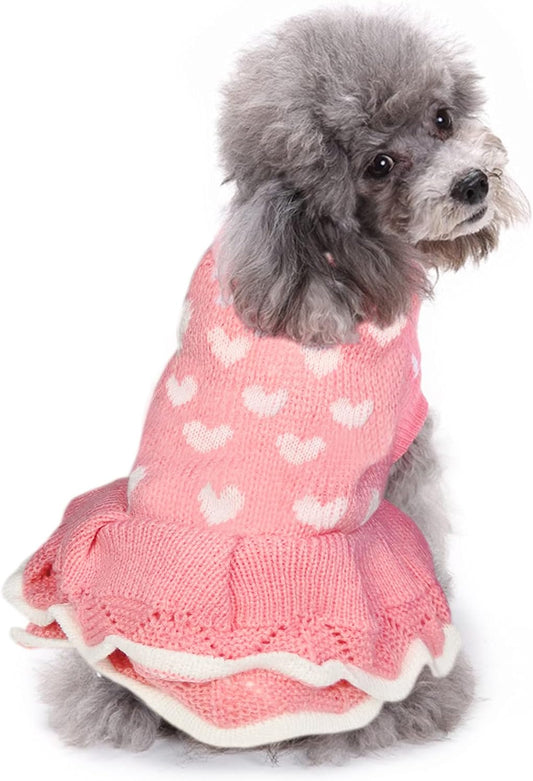 Premium Dog Sweater and Puppy Dress: Cozy Winter Apparel for Small Dogs and Cats - Heart Design Sweatshirt in Pink (XX-Small)