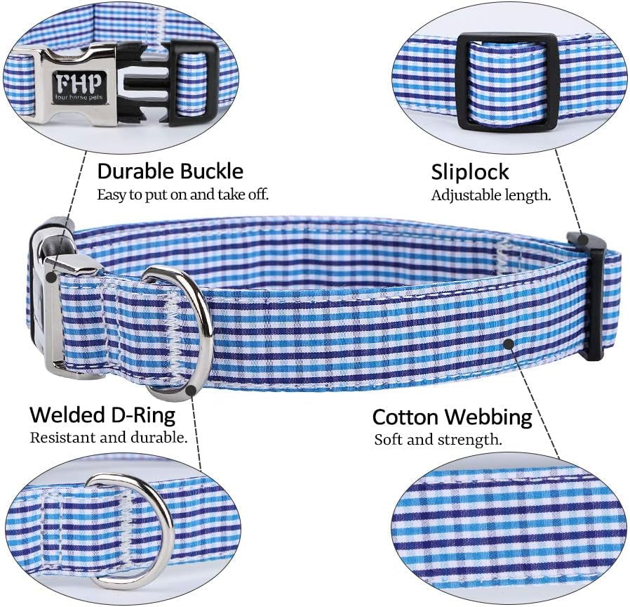 Cute Soft Dog and Cat Collar with Bowtie, Detachable Adjustable Bow Tie Collar Pet Gift (L, Blue Grid)