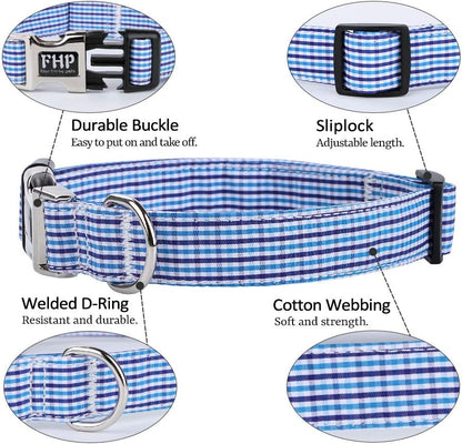 Cute Soft Dog and Cat Collar with Bowtie, Detachable Adjustable Bow Tie Collar Pet Gift (L, Blue Grid)