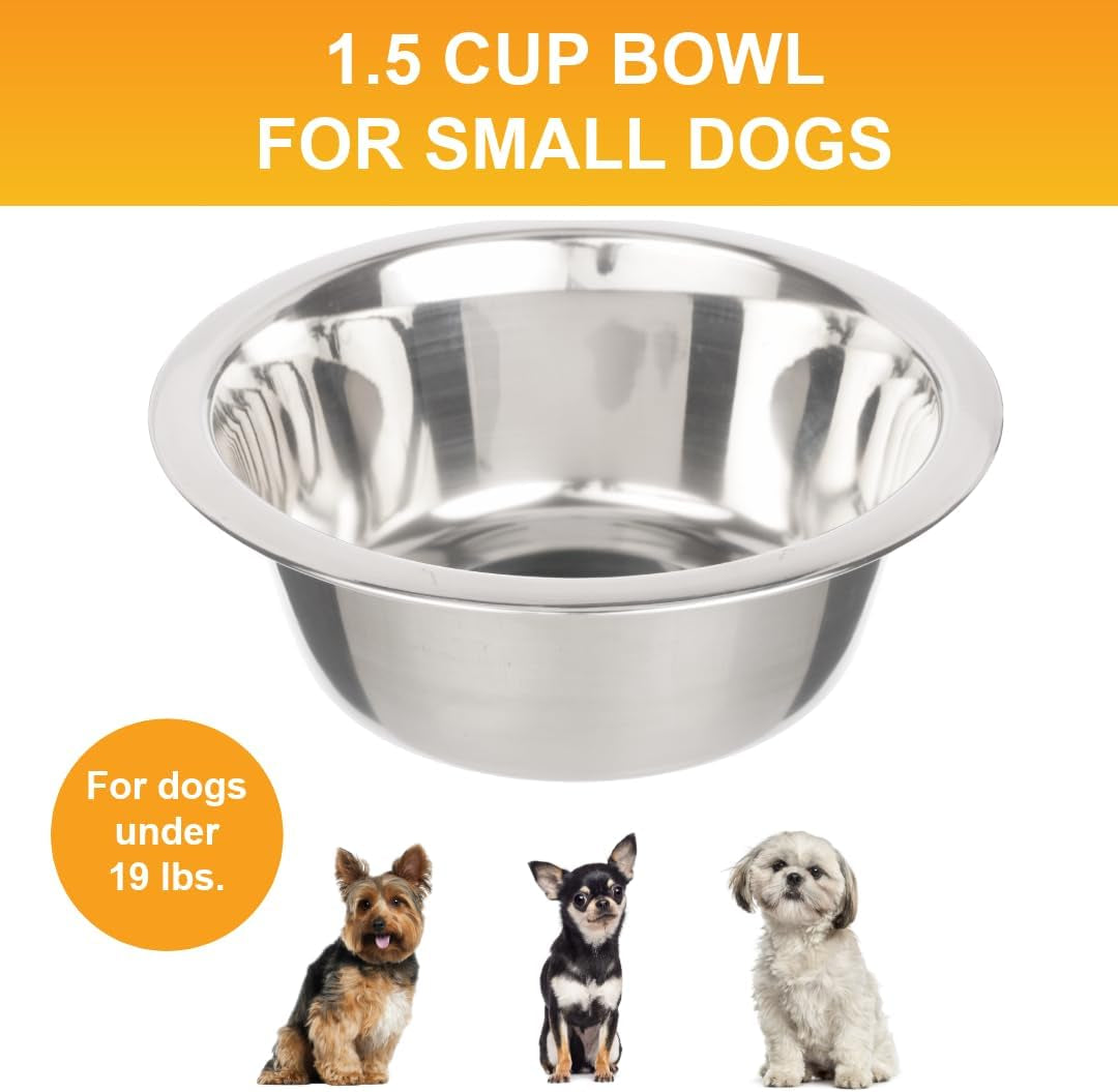 Set of 2 Stainless Steel Dog Bowls (1.5 Cup / 12 Oz.) - Neater Feeder Replacement Bowls for Cats and Small Dogs, Dishwasher Safe Metal Dishes for Food and Water