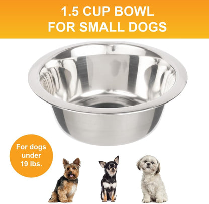 Set of 2 Stainless Steel Dog Bowls (1.5 Cup / 12 Oz.) - Neater Feeder Replacement Bowls for Cats and Small Dogs, Dishwasher Safe Metal Dishes for Food and Water