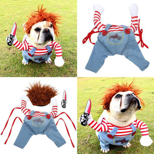 Humorous Dog Costumes for Halloween and Festivals - Comical Outfits Featuring Knife Prop for Pets