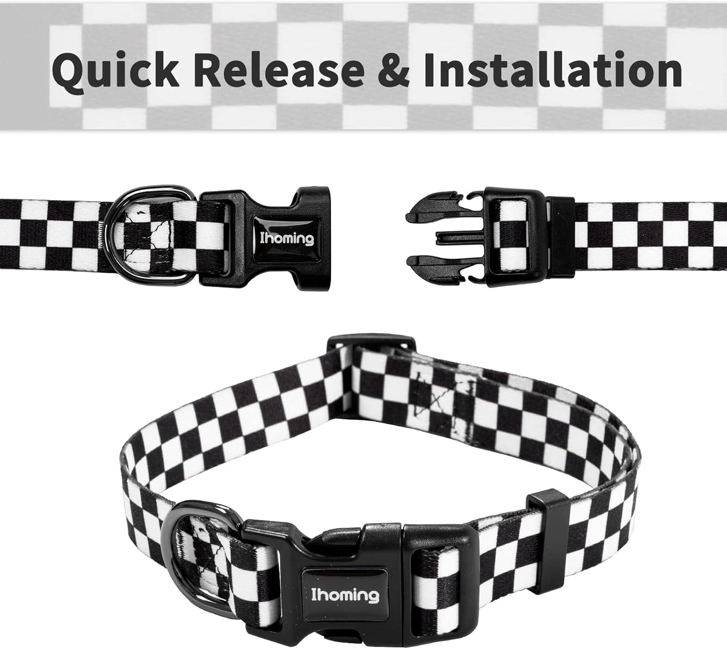 Puppy Collar and Leash Set for Daily Outdoor Activities, Chess Board Design for Extra Small Pets Up to 10 lbs