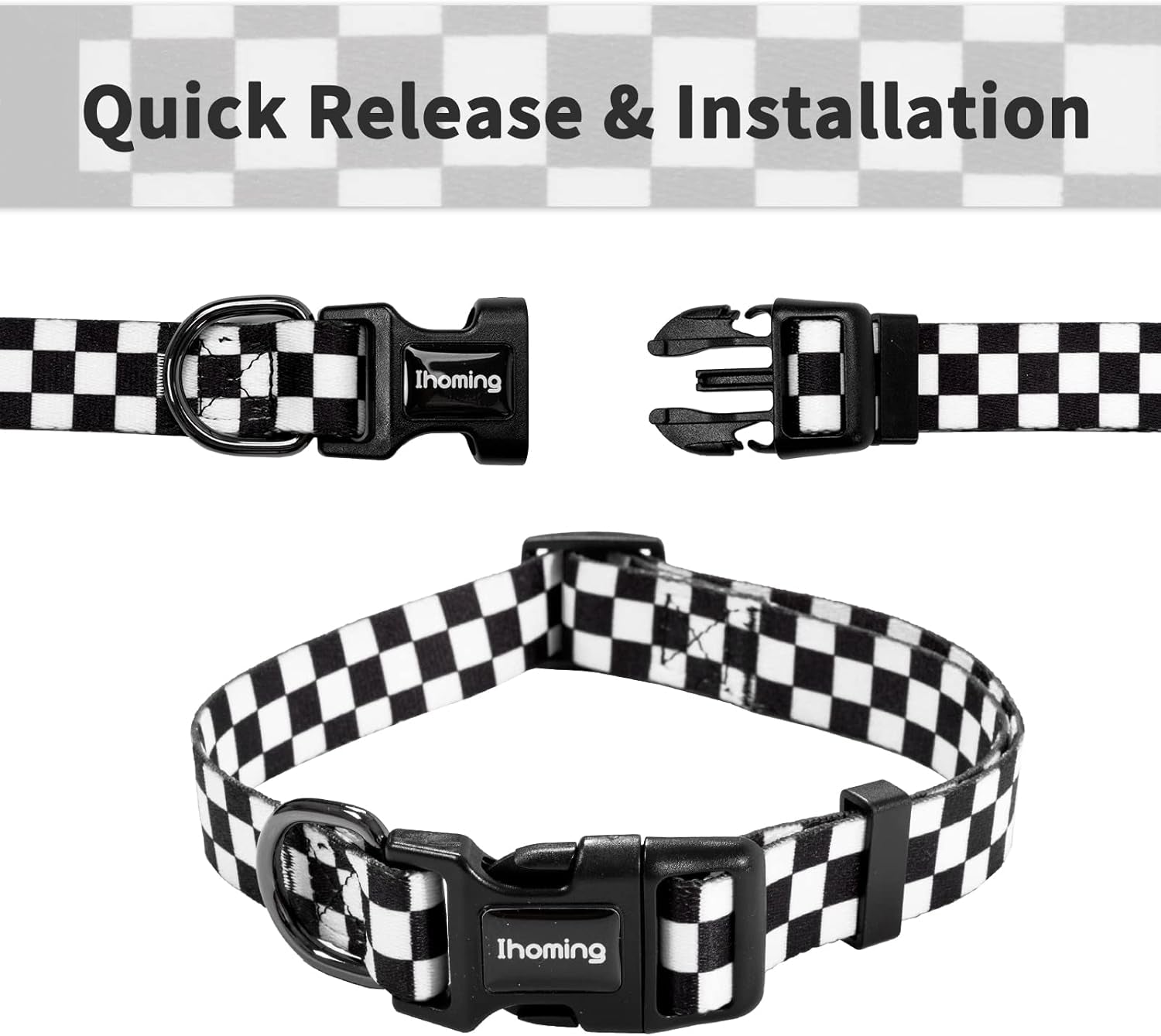 Puppy Collar and Leash Set for Daily Outdoor Activities, Chess Board Design for Extra Small Pets Up to 10 lbs