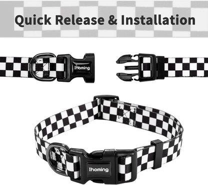 Puppy Collar and Leash Set for Daily Outdoor Activities, Chess Board Design for Extra Small Pets Up to 10 lbs