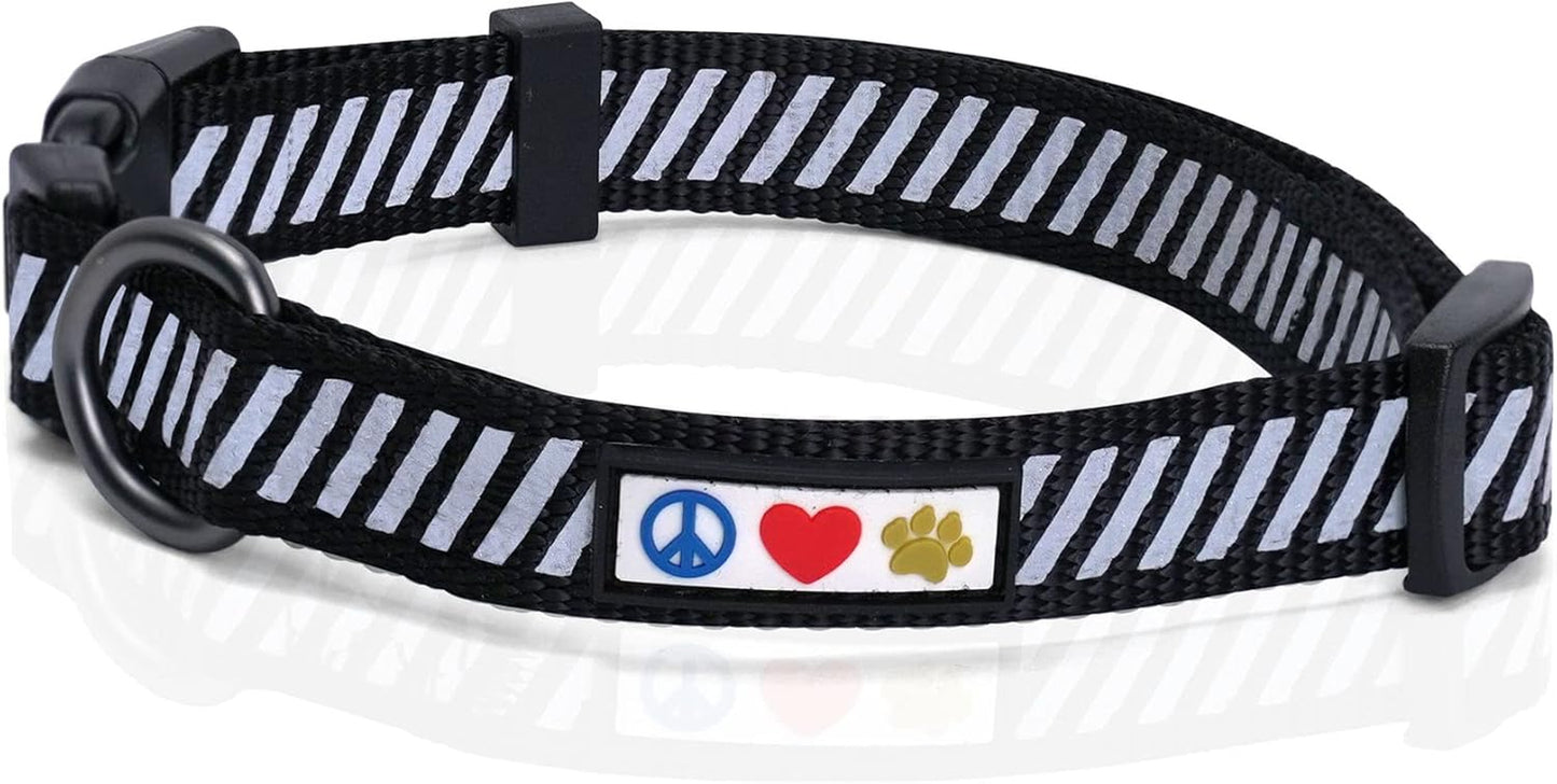 High Visibility Reflective Dog Collar for Extra Small and Small Puppies - Adjustable Heavy Duty Black S Collar