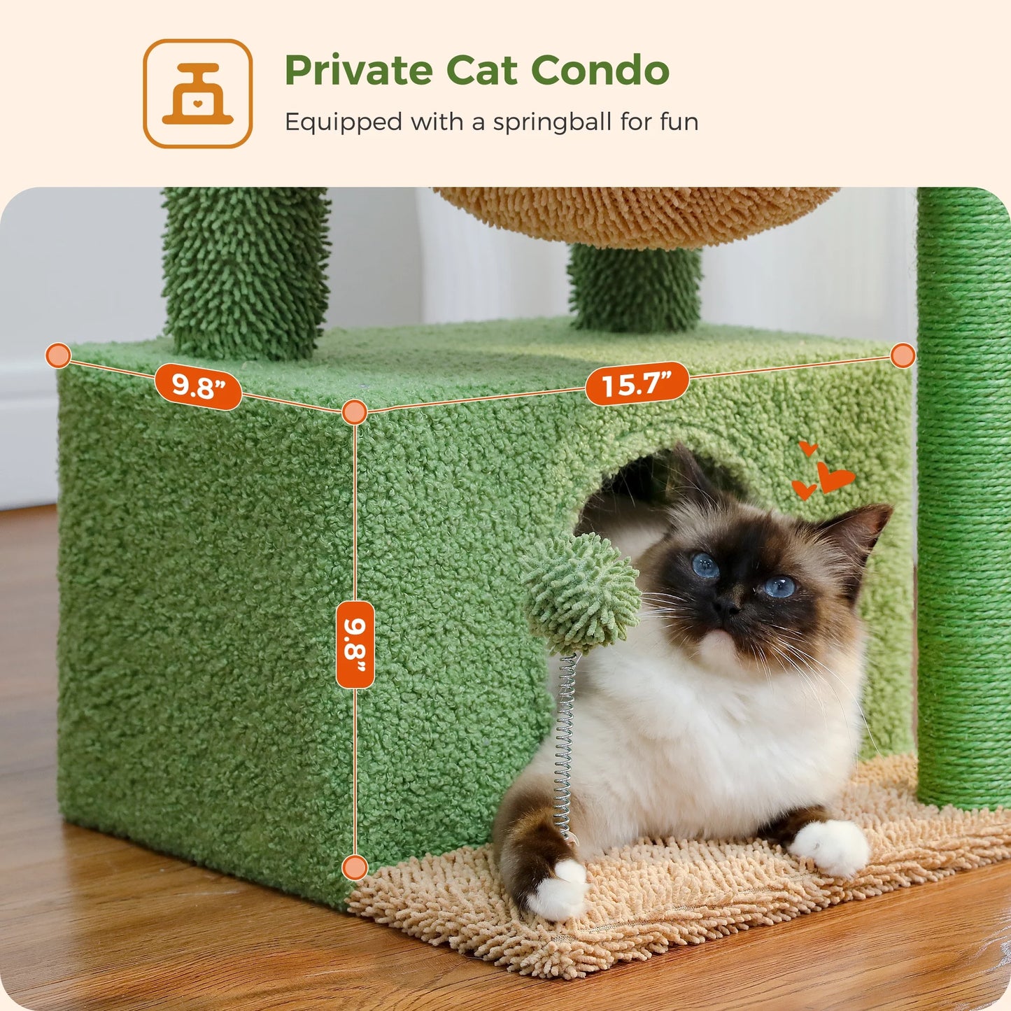 33" Cactus-Inspired Cat Tree with Scratching Posts, Spacious Top Perch, and Hammock for Medium Indoor Cats - Green