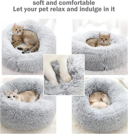 Plush Donut Pet Bed Mat for Small Dogs and Cats, 19.7'', Calming Cuddler with Waterproof Base, Machine Washable, Non-Slip, Supports Up to 22 lbs