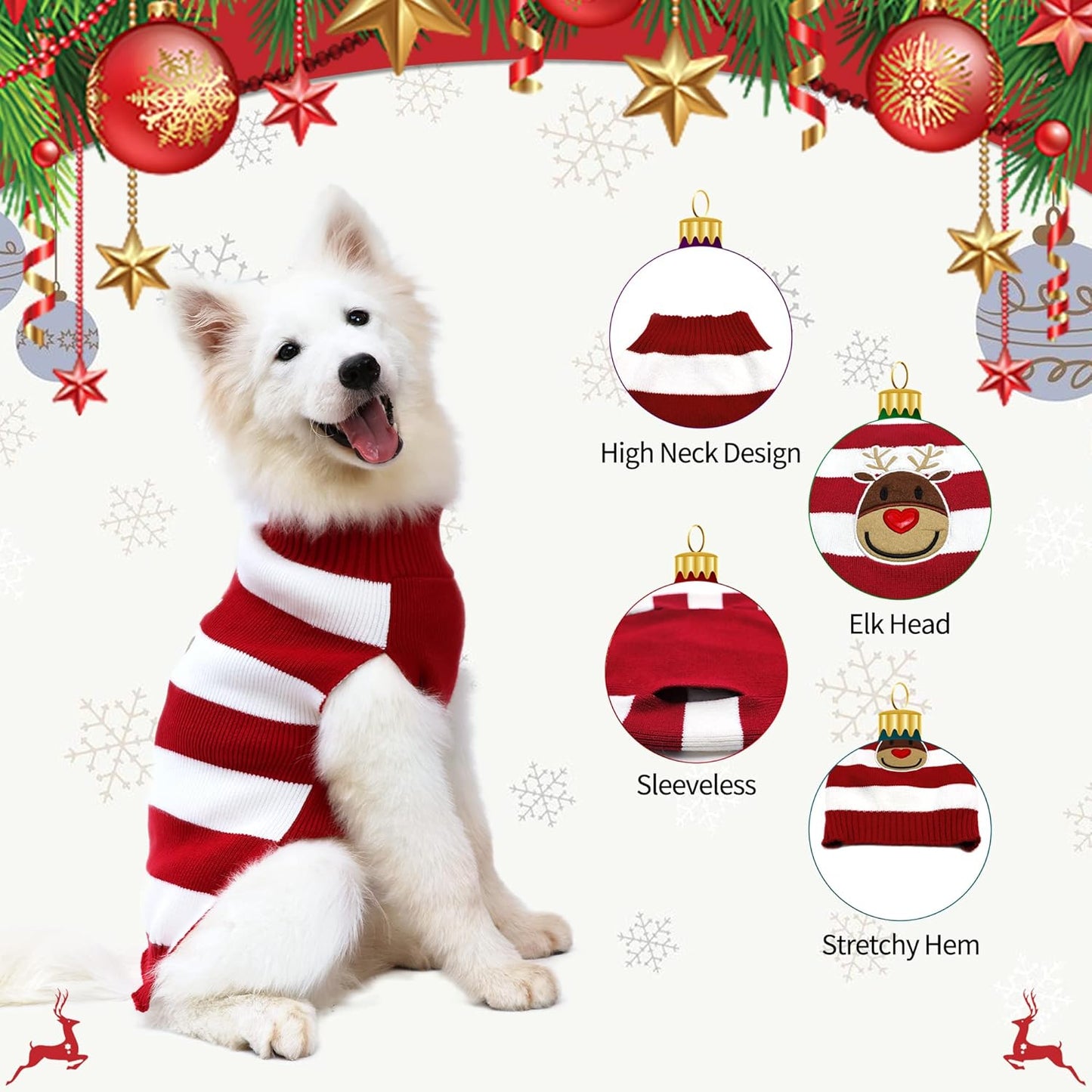 Dog Reindeer Sweater for Small Dogs and Cats - Festive Holiday Apparel in Red, Size XL