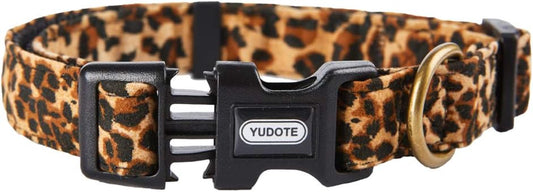 Flocking Fabric Dog Collar in Leopard Print for Puppies and Medium Dogs