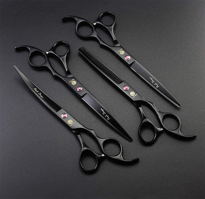 Premium 7-Inch Pet Grooming Scissors Set - 4-Piece Kit with Straight, Curved, and Thinning Blades, Crafted from Japanese Steel, Complete with Case