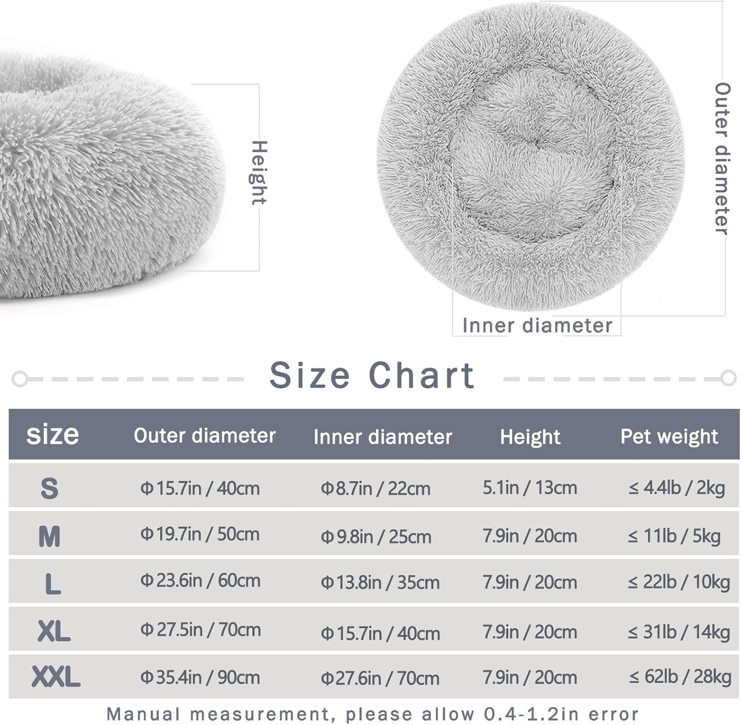 Plush Donut Pet Bed Mat for Small Dogs and Cats, 19.7'', Calming Cuddler with Waterproof Base, Machine Washable, Non-Slip, Supports Up to 22 lbs