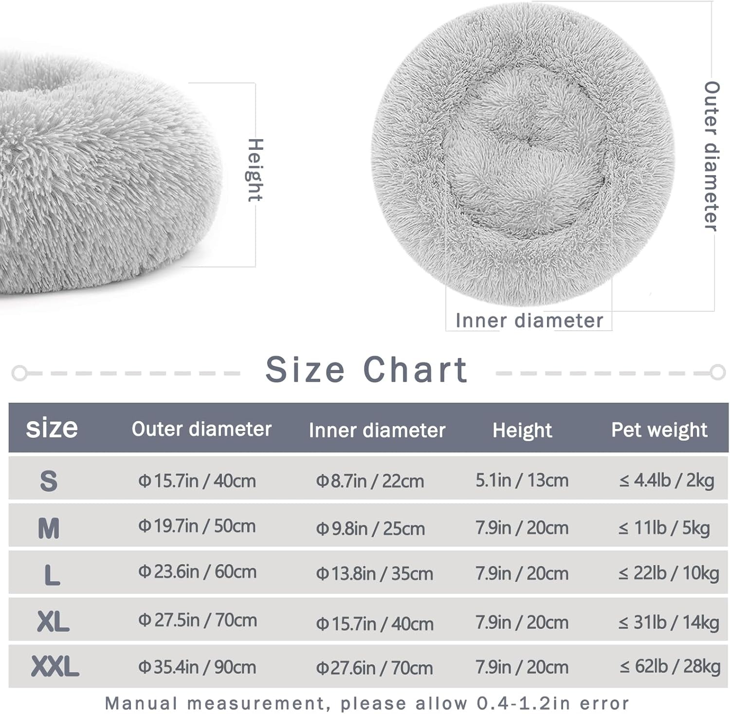 Plush Donut Pet Bed Mat for Small Dogs and Cats, 19.7'', Calming Cuddler with Waterproof Base, Machine Washable, Non-Slip, Supports Up to 22 lbs