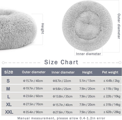 Plush Donut Pet Bed Mat for Small Dogs and Cats, 19.7'', Calming Cuddler with Waterproof Base, Machine Washable, Non-Slip, Supports Up to 22 lbs