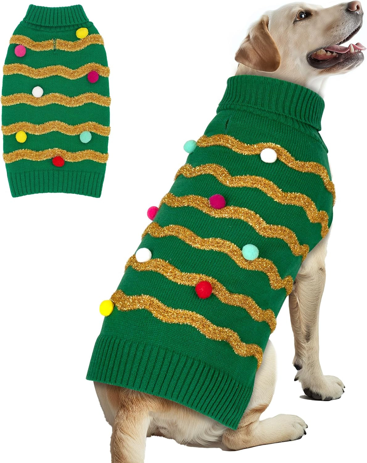Large Dog Christmas Sweater - Warm Turtleneck Holiday Outfit with Leash Hole for Pets, XXXL Size