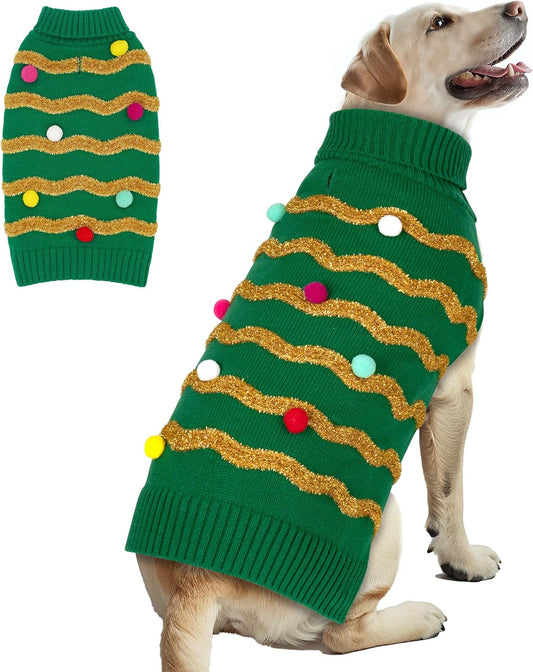 Large Dog Christmas Sweater - Warm Turtleneck Holiday Outfit with Leash Hole for Pets, XXXL Size