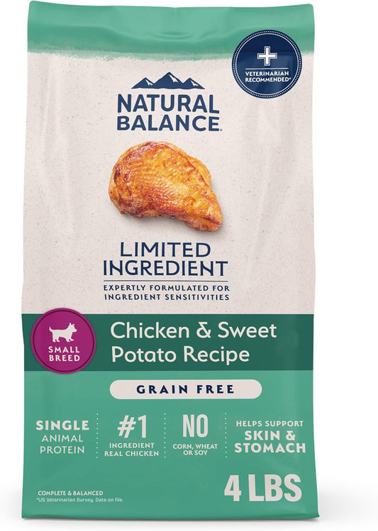 Limited Ingredient Small Breed Adult Grain-Free Dry Dog Food, Chicken & Sweet Potato Recipe, 4 Pound (Pack of 1)