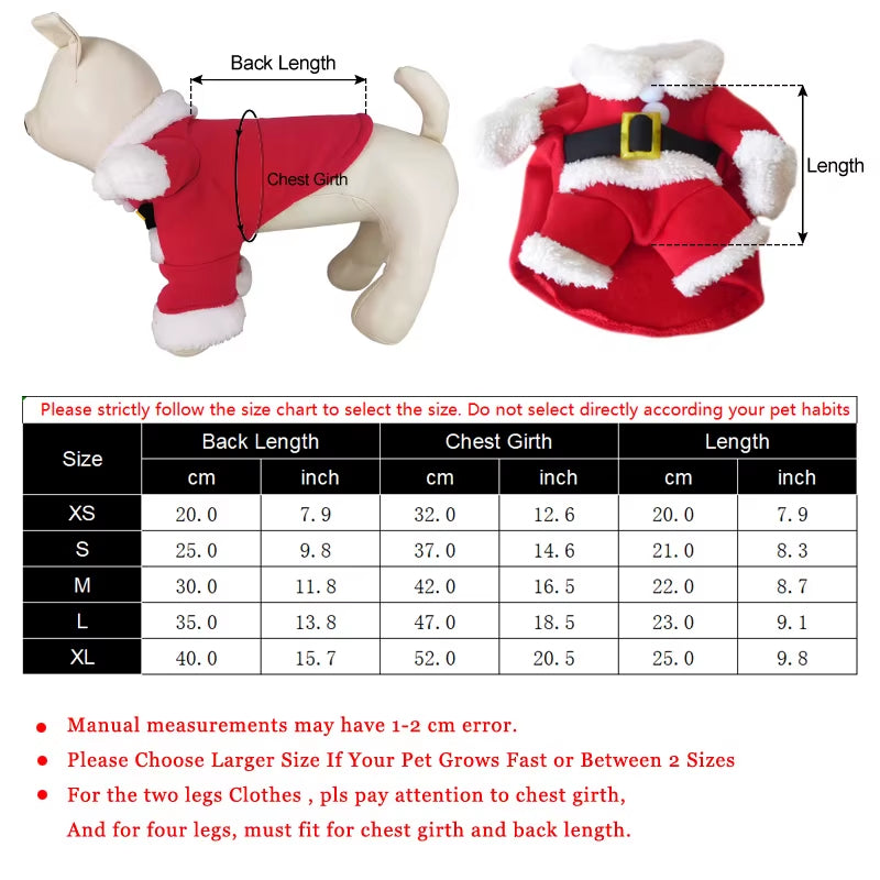Festive Santa Claus Costumes for Dogs and Cats - Winter Warm Apparel for Chihuahuas, Pugs, and Yorkshires