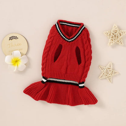 Cozy Red Knitted Winter Sweater Dress for Small Dogs and Cats - Perfect for Chihuahuas and Medium Breeds