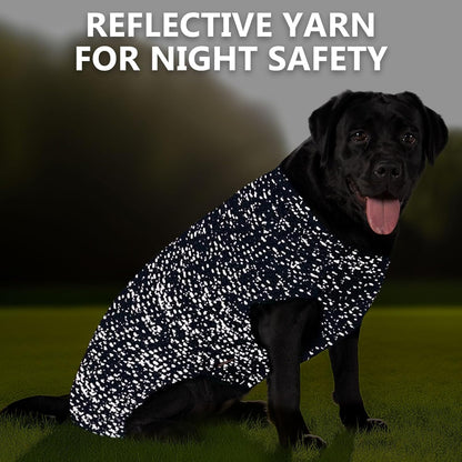 Warm Pullover Dog Sweater with Leash Hole and Reflective Yarn for Small to Medium Male Dogs - Cozy Lightweight Knit Coat in Navy Blue, Medium Size