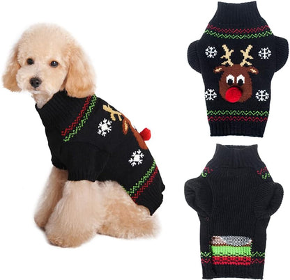 Festive Reindeer Sweater for Cats and Dogs - Winter Apparel for Pets (Red Nose, X-Small)