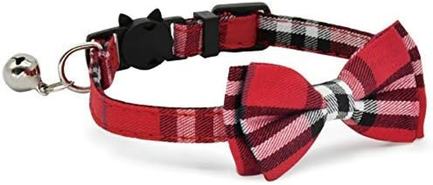 2 Pack/Set Cat Collar Breakaway with Cute Bow Tie and Bell for Kitty and Some Puppies, Adjustable from 7.8-10.5 Inch (Black+Brown)