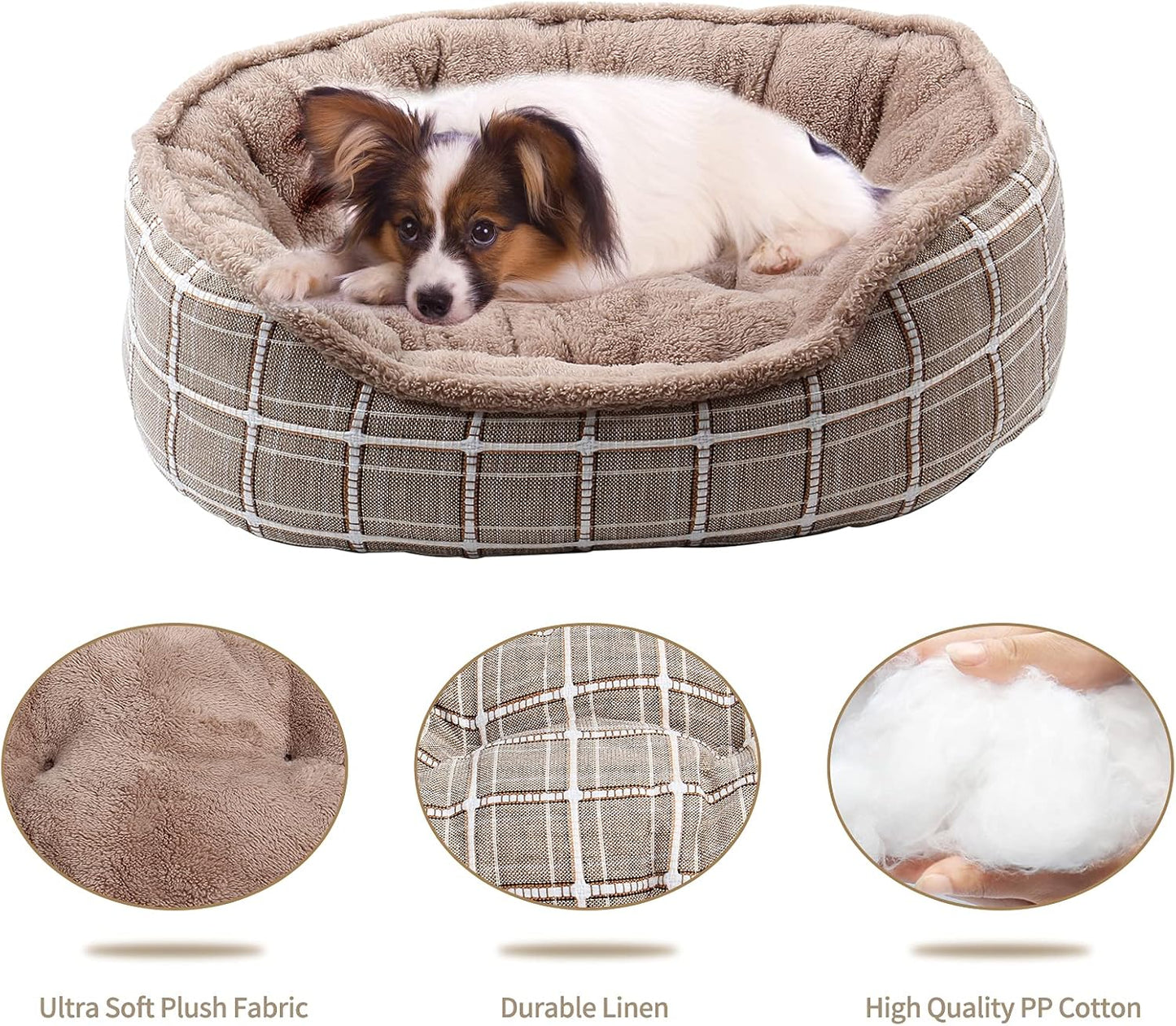 Cozy Medium Dog Bed - Washable 24-Inch Rectangle Pet Cuddle Bed for Cats & Puppies with Anti-Slip Bottom & Removable Cover