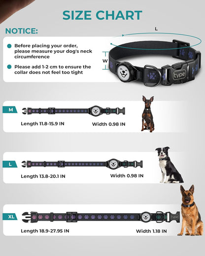 Airtag-Compatible Dog Collar with IP67 Waterproof and Reflective Features, Adjustable for Medium and Large Dogs, Includes Twist-Lock Holder and Night Glow (M, 11.8"-15.9", Black)