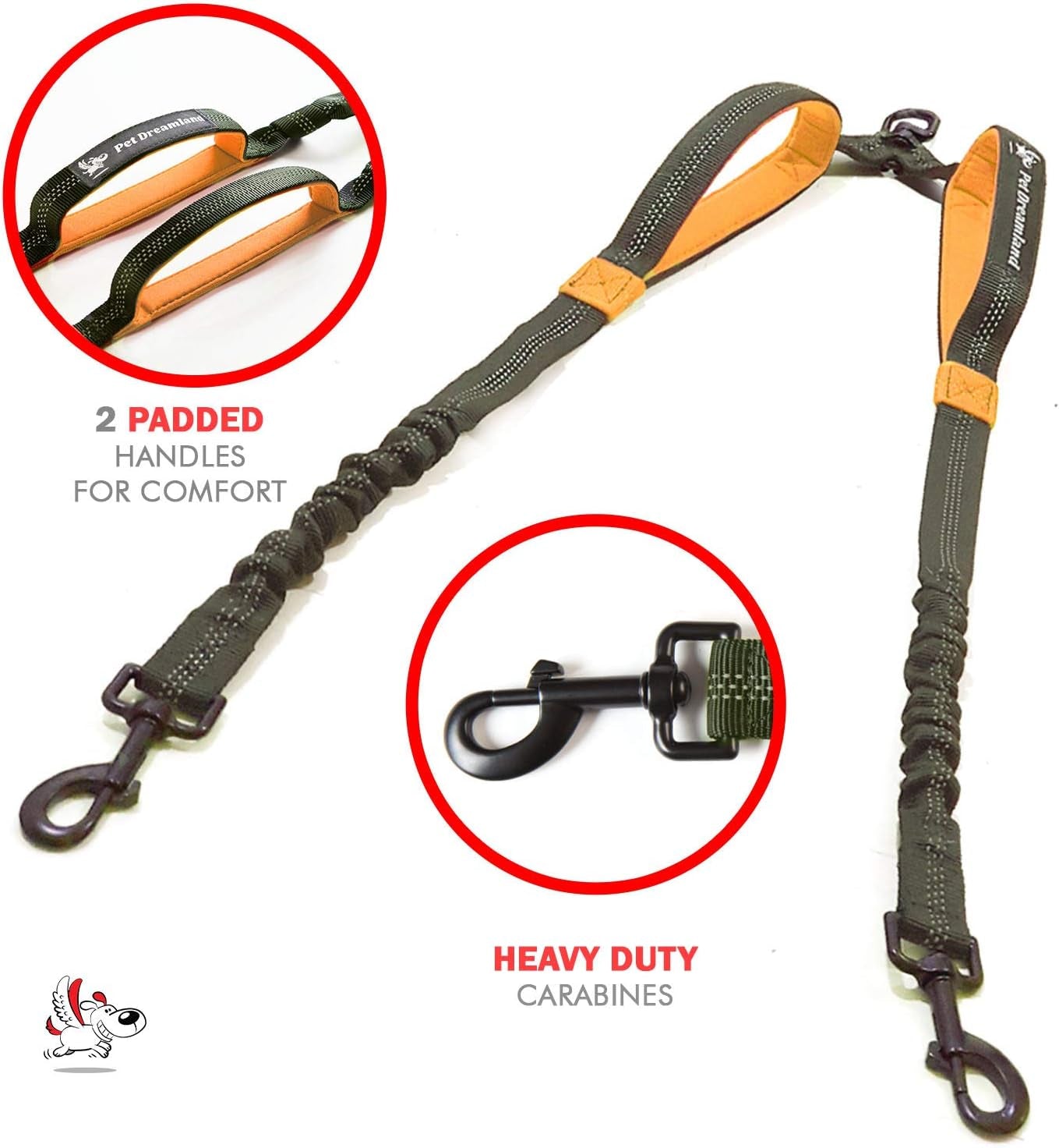 Premium Double Dog Leash Coupler with Tangle-Free Swivel - Versatile Attachment for Walking Two Dogs (Khaki & Orange)