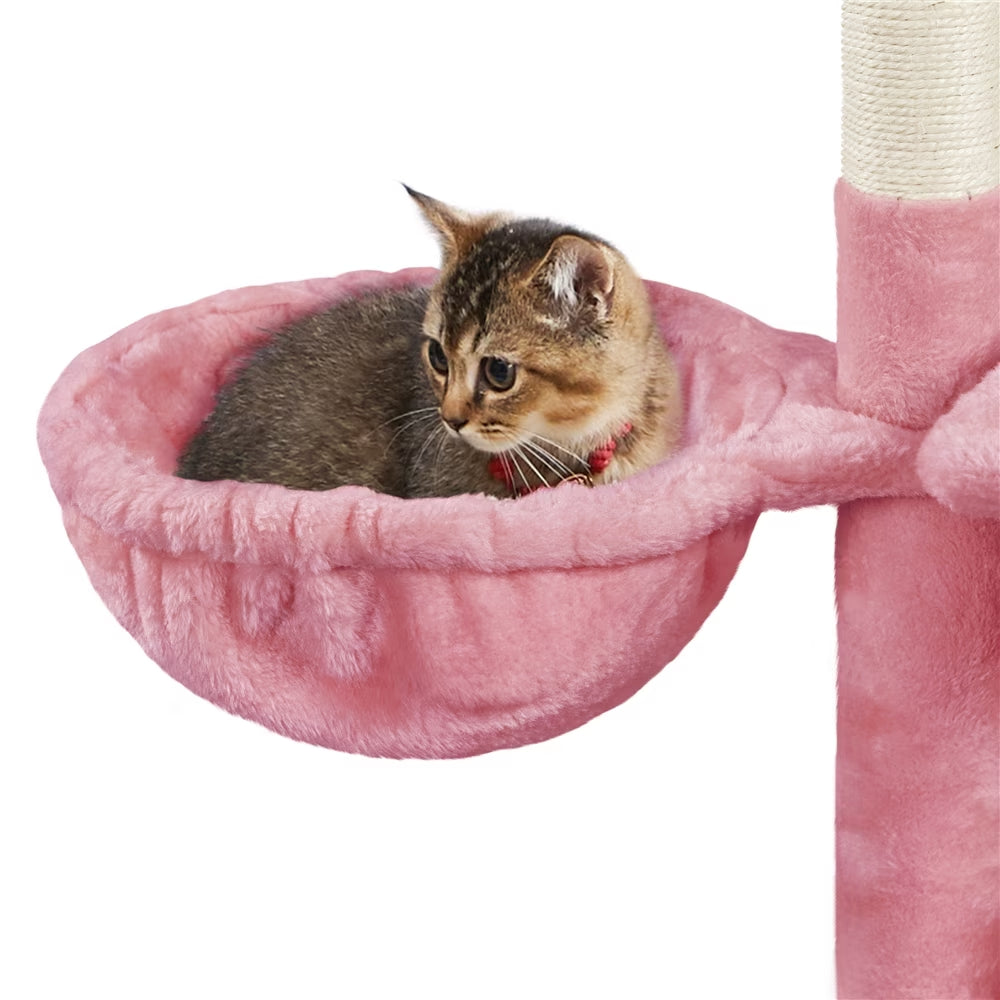 34.5" Cat Tree Tower with Condo and Perches in Pink