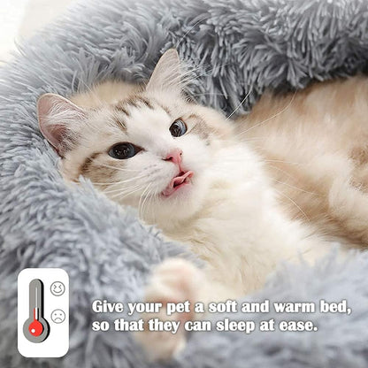 Plush Donut Pet Bed Mat for Small Dogs and Cats, 19.7'', Calming Cuddler with Waterproof Base, Machine Washable, Non-Slip, Supports Up to 22 lbs