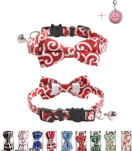 Ninja Style Adjustable Breakaway Cat Collar with Bell & Bow Tie - Red, Perfect for Kittens & Cats (7-11 Inches)