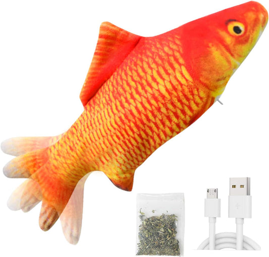 Electric Interactive Plush Fish Cat Toy with Catnip - Realistic Wagging Simulation for Cats and Kittens (Carp)