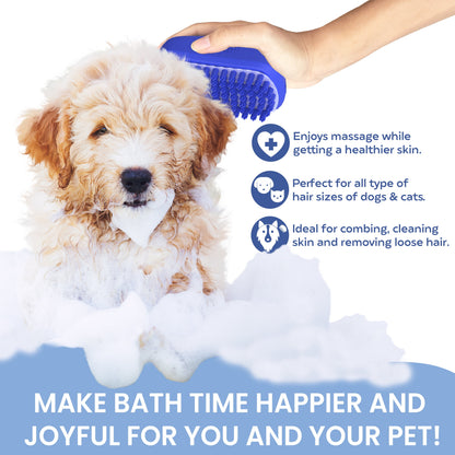 Dog Bath Scrubber Rubber Curry Comb and Pet Grooming Brush with Non-Slip Grip in Blue