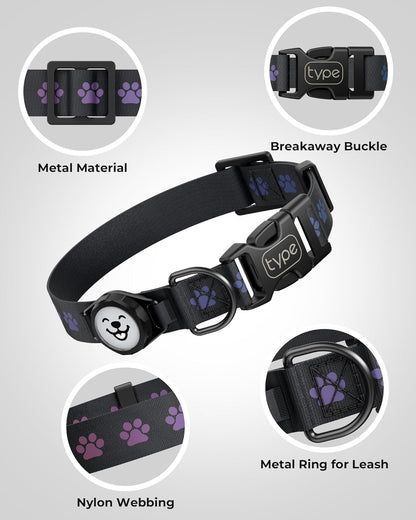 Airtag-Compatible Dog Collar with IP67 Waterproof and Reflective Features, Adjustable for Medium and Large Dogs, Includes Twist-Lock Holder and Night Glow (M, 11.8"-15.9", Black)