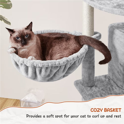 Spacious 76-Inch Light Gray Multilevel Cat Tree Tower with Cozy Condos and Perches
